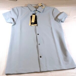 NWT Scott James England Mens Short Sleeve‎ Polo Shirt Blue Textured Medium